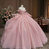 Brasilianisches Ballkleid für den 15. Geburtstag, rosa, schulterfrei, im Quinceanera-Stil, mit 3D-Blumen und Perlenstickerei, Prinzessinnenkleid
