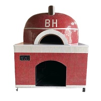 Four à pizza professionnel européen de grande taille, rond, noir, en mosaïque, à gaz, pour pizzas professionnelles.