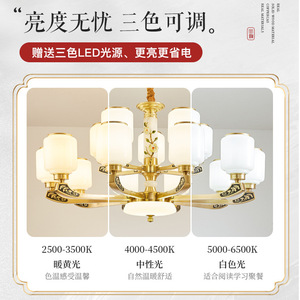 Chinese Style Chandelier Led <b>Light</b> Multi Head Round Copper <b>Ceiling</b> Lamp For Living Room Home Decor - Product Image 5