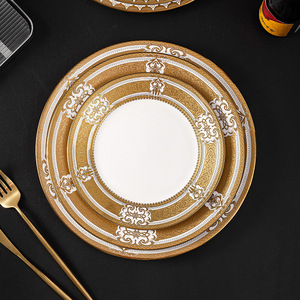Assiette en céramique <span class=keywords><strong>anglaise</strong></span> JADE Light Luxury avec bordure en aluminium, <span class=keywords><strong>vaisselle</strong></span> jetable classique pour banquets, fêtes et hôtels - Product Image 2