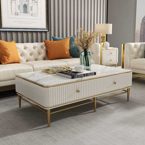 2025 thiết kế mới sang trọng TV đơn vị Trắng tủ hiện đại vàng kim loại TV đứng và Bàn cà phê với ngăn kéo cho đồ nội thất phòng khách - Product Image 2