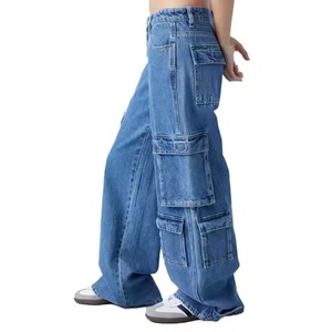 Pantalones Anchos de Mezclilla Indigo de Alta Calidad en Oferta, Pantalones Anchos de Cintura Baja para Mujer - Product Image 4