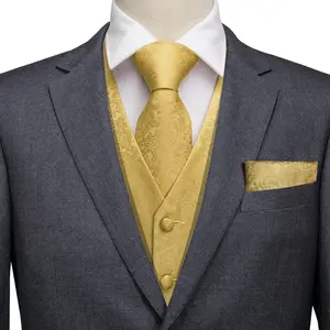Benutzer definierte neueste Design Hochzeit formelle Herren Weste Polyester Paisley gelbe Westen Anzug Weste für Männer