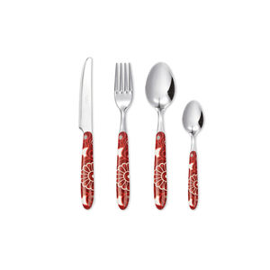 Set di posate Excelsa 24 pezzi, manico in resina rossa Mandala, coltello, forchetta e cucchiaio in acciaio inossidabile, lavabile in lavastoviglie - Product Image 2