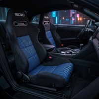 Siège baquet sport JBR1035 en suède noir et bleu avec fixation à double verrouillage pour voitures modifiées, ajustement universel