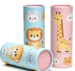 Custom Cute Cartoon Printed Handmade Cylindrical Paper Tube Eco Friendly Packaging for Children Gifts and Stationery - Product Image 4