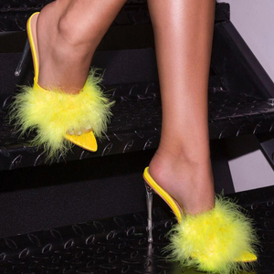 Signore di estate Scarpe a punta di pelliccia tacchi alti più di formato <span class=keywords><strong>sandali</strong></span> pelliccia tacchi per le donne - Product Image 2
