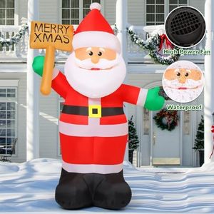Père Noël gonflable en polyester personnalisé pour la fête de Noël en plein air, décoration de jardin, pelouse, avec LED intégrées, panneau Joyeux Noël - Product Image 3
