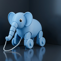 Juguete de Elefante con Ruedas Impreso en 3D con Tecnología FDM, de PLA, para Niños, con Cuerda para Jalar, Personalizado OEM