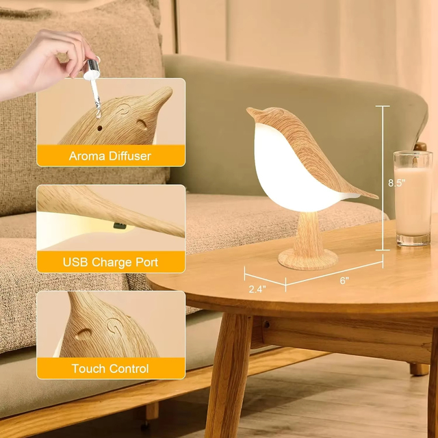 Modern Simple Magpie LED 3 Colors Bedside Lamp Wooden Bird Night Light Touch Control Bedroom Table Reading Lamp Home Decor Light