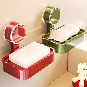 Stylish Modern Red/Green Punch-Free Wall-Mounted Plastic Soap <b>Box</b> <b>Strong</b> Adhesive Metallic Trim Drainage Waterproof Bathroom Set - Product Image 1