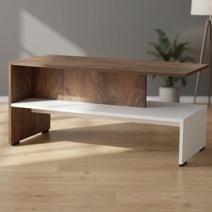 Table basse portable en bois avec rangement à compartiments ouverts, table centrale en noyer blanc pour salon, canapé, bureau à domicile - Product Image 4