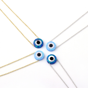 <span class=keywords><strong>Collar</strong></span> en Stock de Plata de Ley 925 con Dije de Piedra de Ópalo de Ojo Turco Redondo Azul, Joyería de Ópalo Chapada en Rodio y Oro con Cadena de Eslabones - Product Image 2