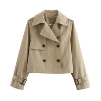 Manteau Trench Court Femme Tendance à Revers Double Boutonnage Ample Manches Longues Idéal pour le Bureau, les Trajets Quotidien, les Rendez-vous et les Sorties du Week-end
