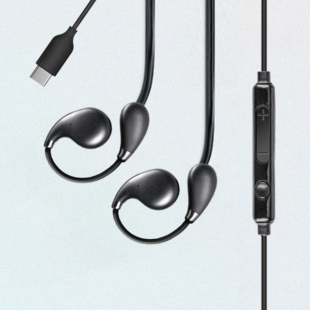 Type-C Wired Open Earhook EarphonesSports Earphones with Built-in Mic 14mm Stereo Drivers TPE Material for Music & Clear Calls