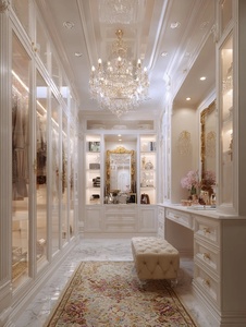 HAIYUE <span class=keywords><strong>Dressing</strong></span> Luxe Blanc Crème Sculpté Style Rococo : Finition Dorée Personnalisée Verre+LED et Meuble Coiffeuse pour Projets de Villas Privées de Luxe - Product Image 3