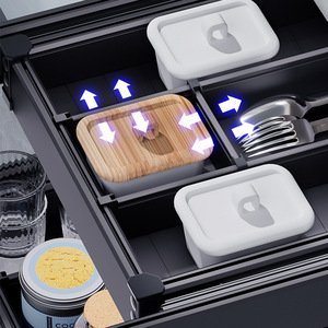 Unihopper Kitchen Seasoning Pull-Out Basket L Size <b>Adjustable</b> Drawer Style With Tray Wooden Lid <b>Square</b> Shape - Product Image 2