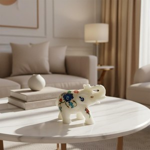 Handcrafted Marble Elephant Figurine with Colorful Floral Hand <b>Painting</b> Decorative <b>Stone</b> Craft Sculpture for Living Room Gifts - Product Image 4