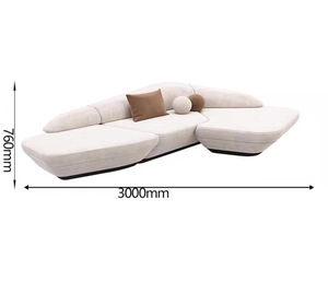 Canapé convertible moderne de haute qualité, style crème, à dossier bas, avec structure en bois massif incurvée irrégulièrement, idéal pour villa, appartement ou salon. - Product Image 6