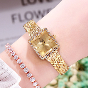 Reloj cuadrado de estilo retro para mujer con correa de malla, lujoso reloj de cuarzo para mujer con incrustaciones de diamantes, de alta gama, al por mayor. - Product Image 4