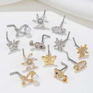 Đến nóng bán 18K vàng trang trí kim cương mũi đinh tán <span class=keywords><strong>Micro</strong></span> dát Zircon cơ thể con người piercing đồ trang sức mũi đinh tán - Product Image 1