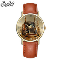 Montre-bracelet à quartz pour homme la plus populaire avec bracelet en cuir, cadran à aiguilles et logo imprimé – Cadeau personnalisé