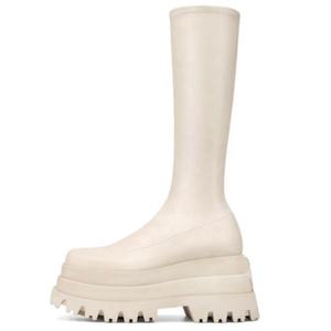 2024 elastik platformu yarım çizmeler tıknaz yüksek topuk streç patik moda rahat Trendy ayakkabı kadınlar yüksek topuk çizmeler - Product Image 6