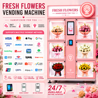 Máquina expendedora de flores frescas refrigerada con pantalla táctil, múltiples opciones de pago y sistema de refrigeración por compresor para ramos de flores