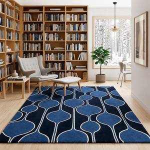Alfombra Tejida a Mano con Diseño Geométrico Oceánico Profundo – Alfombra Moderna de Diseño Abstracto Azul - Product Image 1