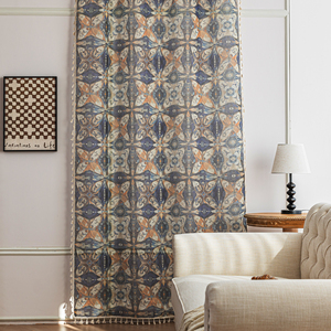 Rideaux transparents géométriques bohèmes 100% polyester-Design symétrique d'inspiration marocaine avec glands pour salon/chambre à coucher/balcon - Product Image 4