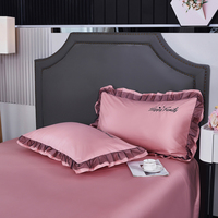 Nouvelle collection Printemps 2025 : Parure de lit 4 pièces en soie lavée, rose uni, avec housse de couette et couvre-lit à motifs floraux et dessins animés