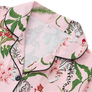Ensemble de pyjama 2 pièces pour femmes, imprimé floral élégant, mélange de polyester et d'élasthanne, taille élastique, manches longues, tricoté, respirant, été - Product Image 4