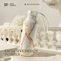 Bouteille d'eau isotherme portable en acier inoxydable 304 de qualité alimentaire, motif marbre, anti-fuite, sans BPA, avec sangle, idéale pour les cadeaux