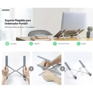 Support pour ordinateur portable en aluminium réglable 11-17,3 pouces avec base en silicone antidérapante Gris Pliable Support de hauteur Ugreen Modèle 40289 - Product Image 1
