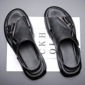 Sandales plates pour hommes, noires et grises, à enfiler, à semelle épaisse, chaussures de plage, taille 46 47, chaussures d'été à la mode - Product Image 2