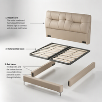 Modernes Komfortables Schwarzes Echtleder-Polsterbett mit Stauraum King/Queen Size Kiefernholzrahmen Schlafzimmer V543