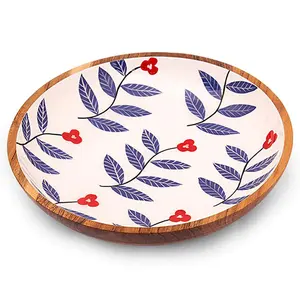 低深度木制上菜碗简约花卉印花和搪瓷涂层优雅，适合您的餐桌装饰餐桌中心
