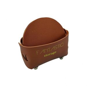 8-Pcs Pu Leather Drink Coasters With Holder Lightweight Pad <b>Protection</b> Tabletop Cup Mat Coffee for <b>Tables</b> - Product Image 4
