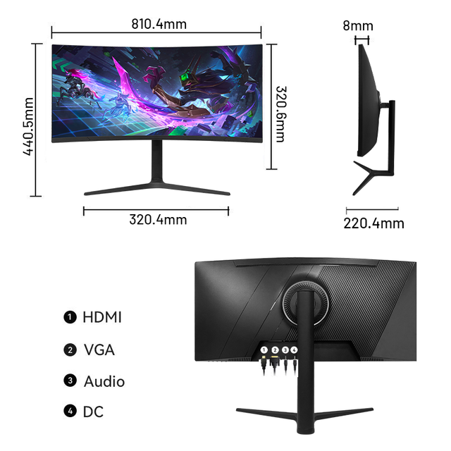 OEM ODM 34 Inch Curved 180Hz 1ms 4K UHD IPS Panel SRGB 100% Anti-Blue Light Frameless Display for DC DP Gaming Monitor