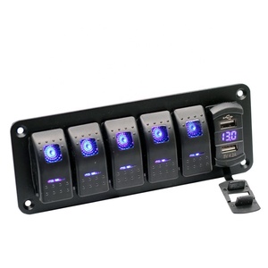 <span class=keywords><strong>Interruptor</strong></span> basculante de panel de aluminio de 5 bandas con doble 4,8 amperios <span class=keywords><strong>USB</strong></span> azul retroiluminado LED voltímetro Rocker estilo cargador rápido - Product Image 1