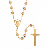 Collier Chapelet Catholique de Haute Qualité avec Diamants, Perles en Cuivre et Strass, Centre Pièce Calice Doré, Bijoux Chapelet Catholique