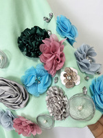 Robe de soirée sur mesure vert menthe, robe longue à manches cloche florales 3D, robe de soirée élégante pour soirée formelle ou bal