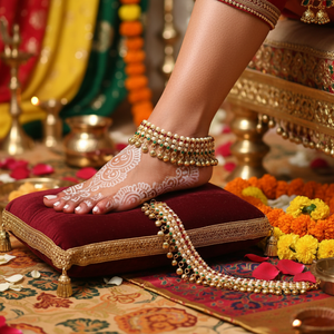 Women's White Pearl Kundan Payal Anklet Alloy Imitation Rhodium Plated Bridal Classic <b>Indian</b> Wedding Party Traditional Design - Product Image 3