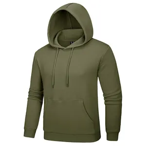 Custom Men's Hoodie Winter Thermal Fleece Lined Sweatshirt with Kangaroo Pocket Solid Color Pullover Tops For Mens