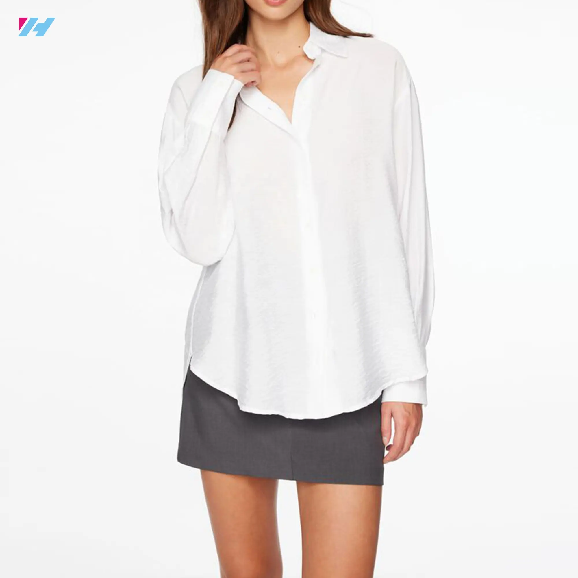Chemise blanche ample en lin et en coton pour femmes, décontractée et élégante personnalisée, hauts pour femmes