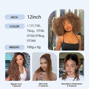 Peluca Afro Francesa Rizada con Trenzas Kinky Curly, Hecha a Mano, 100% Fibra Sintética de Alta Temperatura, Extensiones de Cabello Africano - Product Image 1
