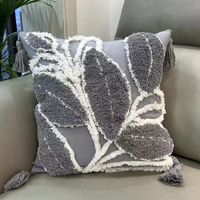 Housse de coussin décorative en velours de coton faite à la main, motif feuille rétro, écologique, amovible et lavable, pour canapé et lit de salon