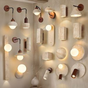 Japanese Wabi Sabi Yellow Travertine Bedroom Bedside Stone Wall <b>Light</b> Wall Lamp Led for Corridor Lighting - Product Image 1