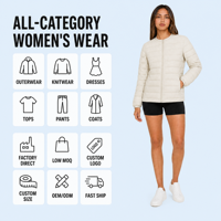 Veste d'hiver légère pour femmes, rembourrage 90% duvet de canard blanc, col rond, fermeture éclair, portable, ODM OEM, vêtements d'extérieur personnalisés pour femmes