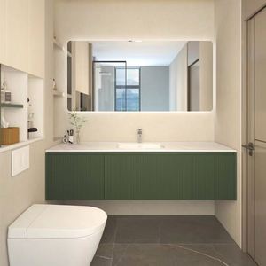 Meuble de salle de bain minimaliste italien de luxe léger, vasque en céramique sous plan, meuble-lavabo flottant simple - Product Image 4
